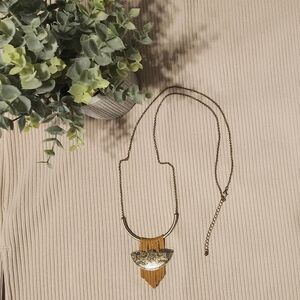 Bohemian Antique Gold-Tone Pendant Necklace with Tan Fringe
